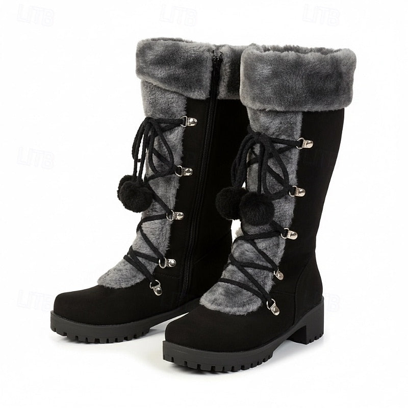 Women’s Mid-Calf Lace-Up Winter Boots with Fur Trim 4