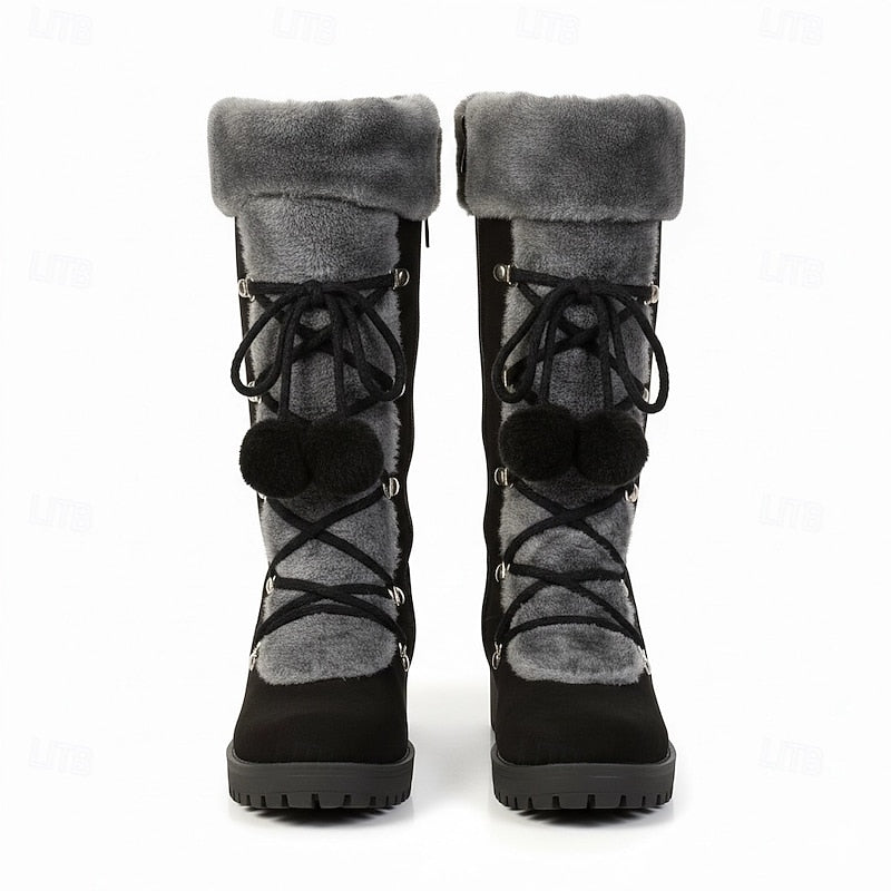 Women’s Mid-Calf Lace-Up Winter Boots with Fur Trim 5