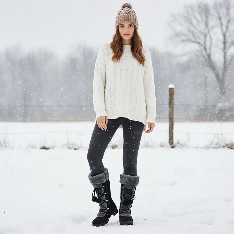 Women’s Mid-Calf Lace-Up Winter Boots with Fur Trim 6