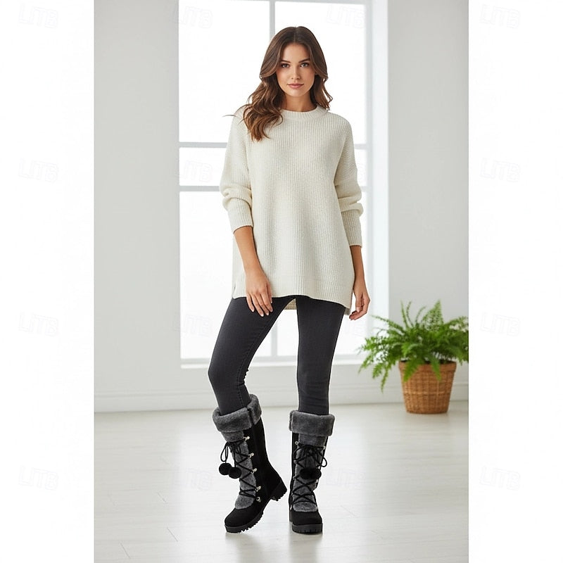 Women’s Mid-Calf Lace-Up Winter Boots with Fur Trim 7