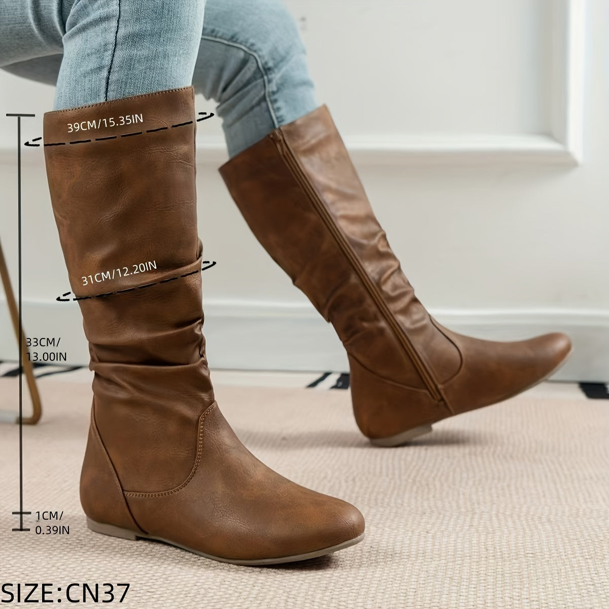 Women’s Mid-Calf Slouched Boots Comfortable Everyday Style 3