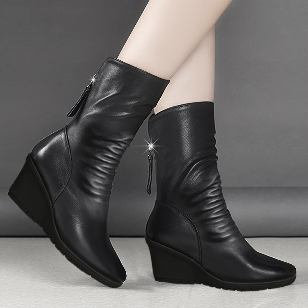 Women’s Mid-Calf Wedge Boots Sleek Elegant Design 0