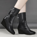 Women’s Mid-Calf Wedge Boots Sleek Elegant Design 0