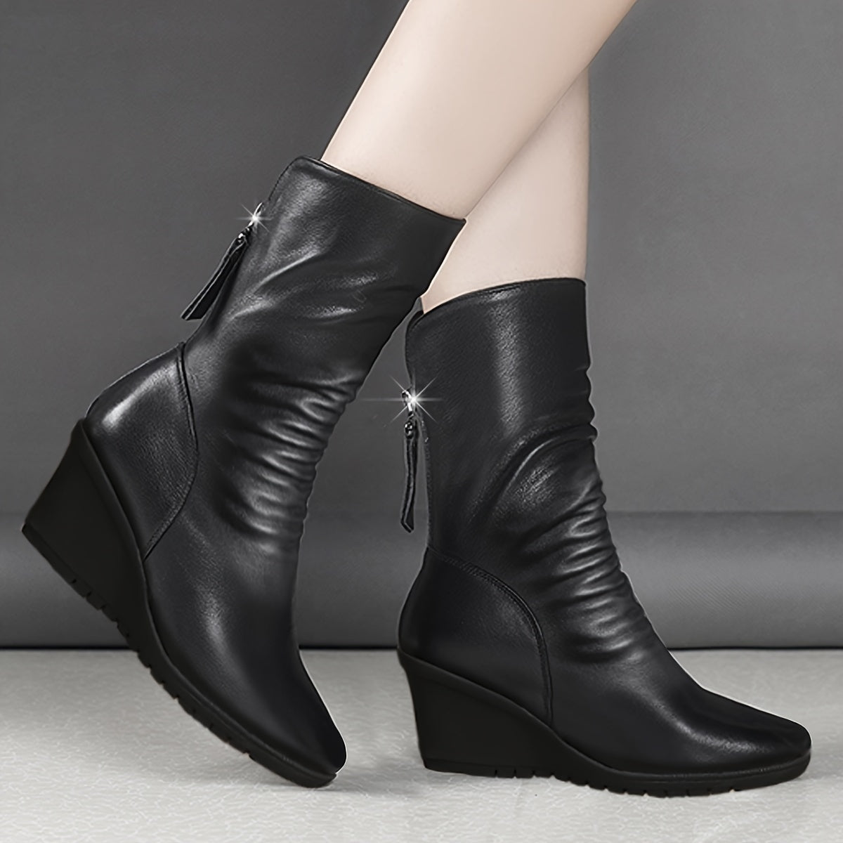 Women’s Mid-Calf Wedge Boots Sleek Elegant Design 0