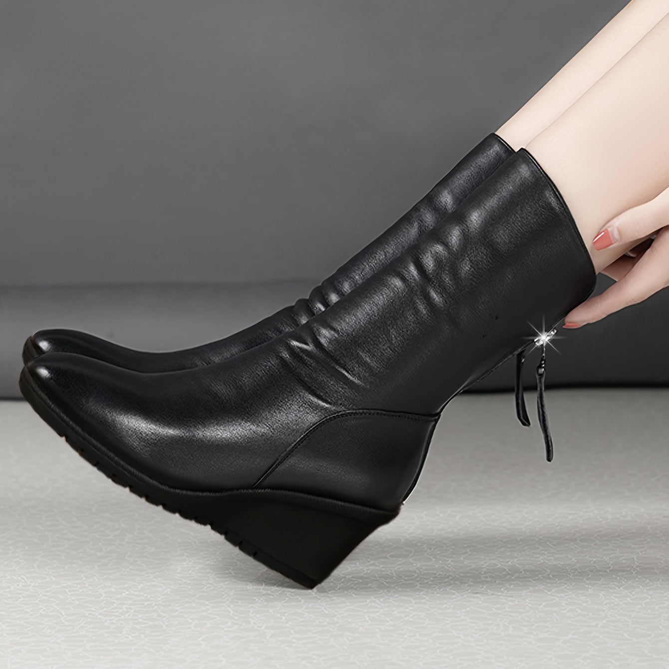 Women’s Mid-Calf Wedge Boots Sleek Elegant Design 1