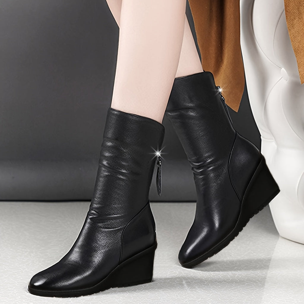 Women’s Mid-Calf Wedge Boots Sleek Elegant Design 2