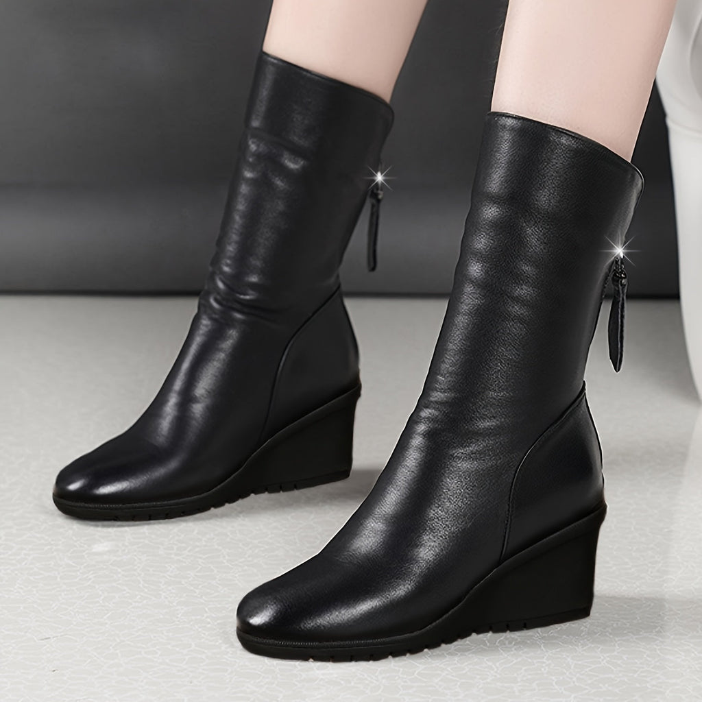 Women’s Mid-Calf Wedge Boots Sleek Elegant Design 3