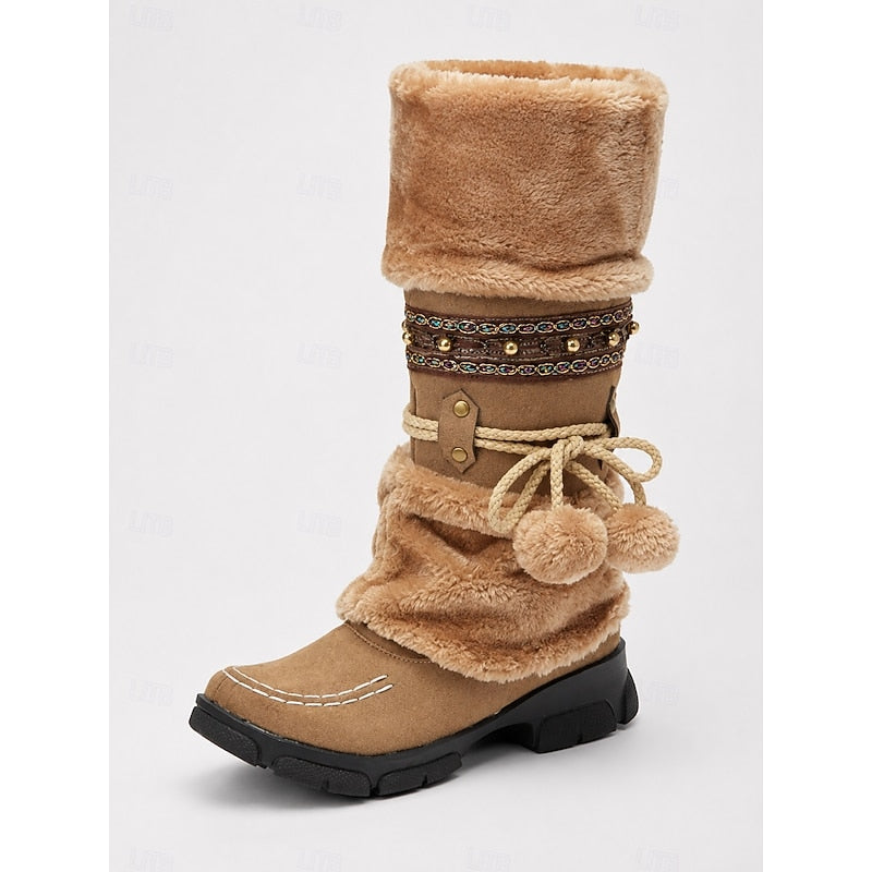 Women’s Mid-Calf Winter Boots Cozy Boho Style with Plush Cuff 3