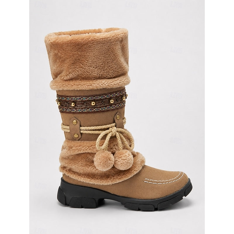 Women’s Mid-Calf Winter Boots Cozy Boho Style with Plush Cuff 4
