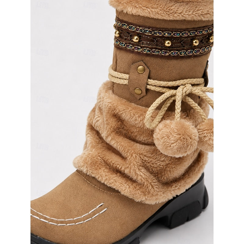 Women’s Mid-Calf Winter Boots Cozy Boho Style with Plush Cuff 5