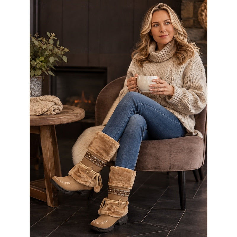 Women’s Mid-Calf Winter Boots Cozy Boho Style with Plush Cuff 6