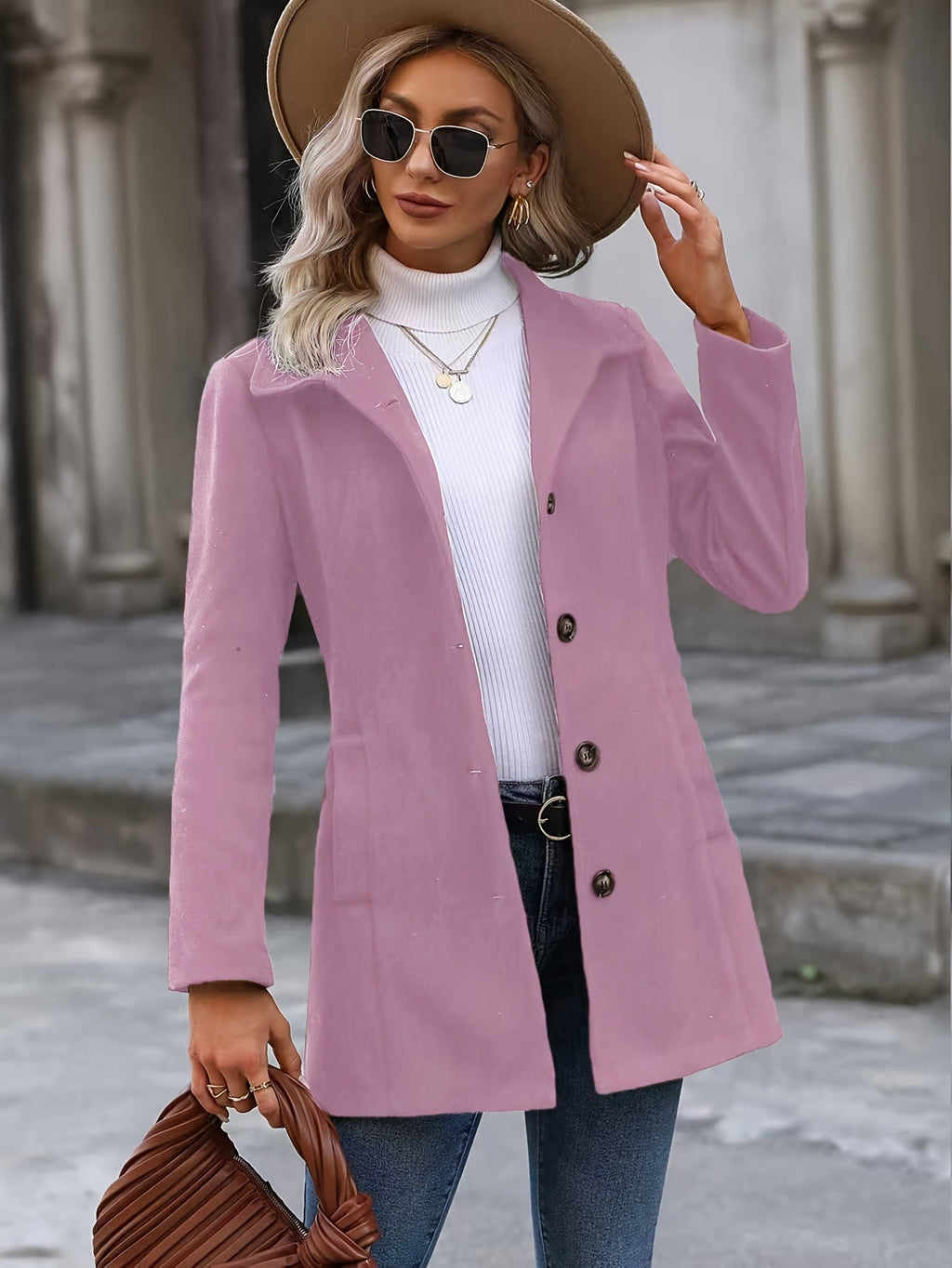 Women’s Mid-Length Coat Waist-Cinching Silhouette with Stand Collar 4