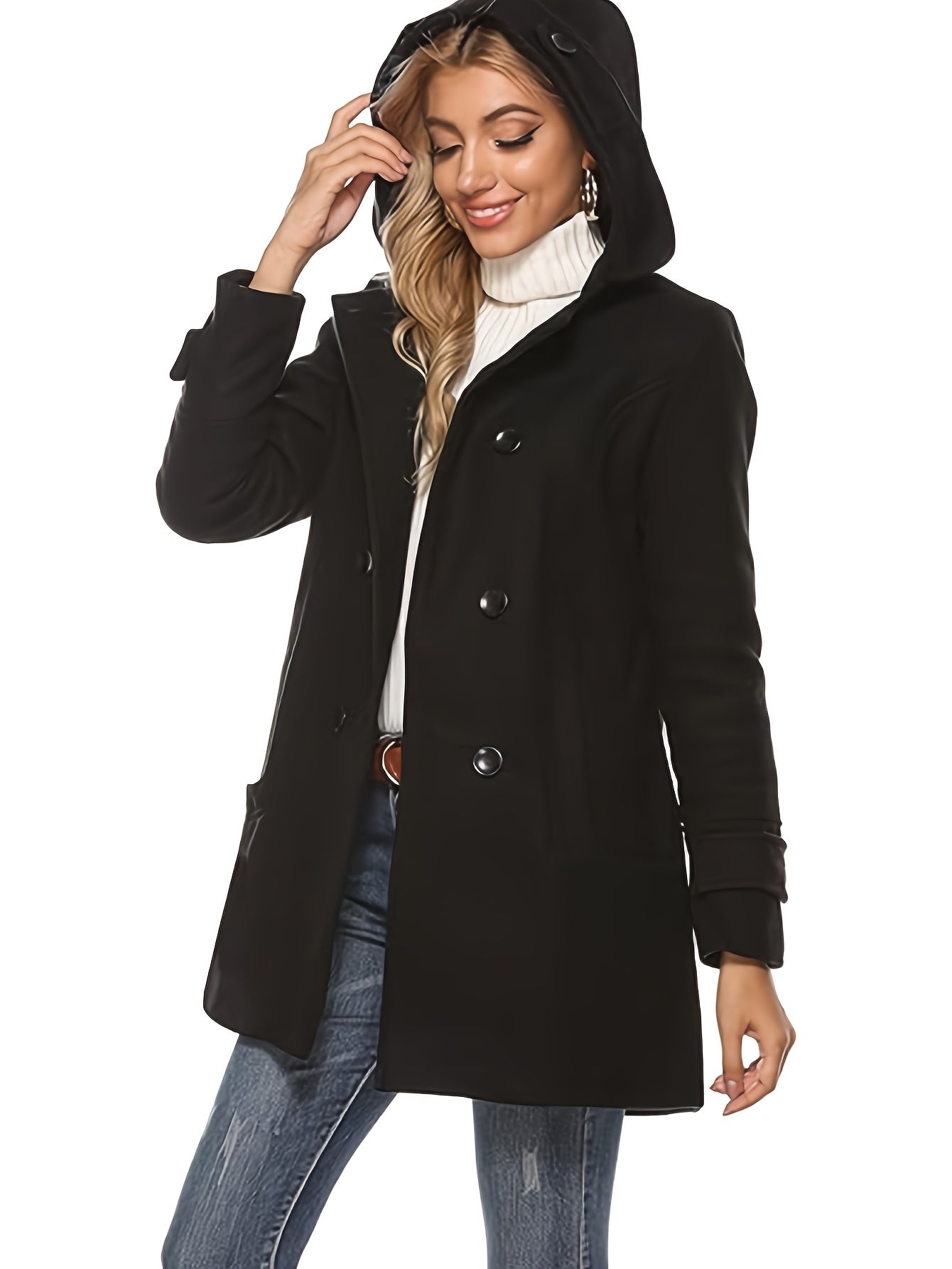 Women’s Mid-Length Hooded Double-Breasted Wool Coat Elegant Design 4