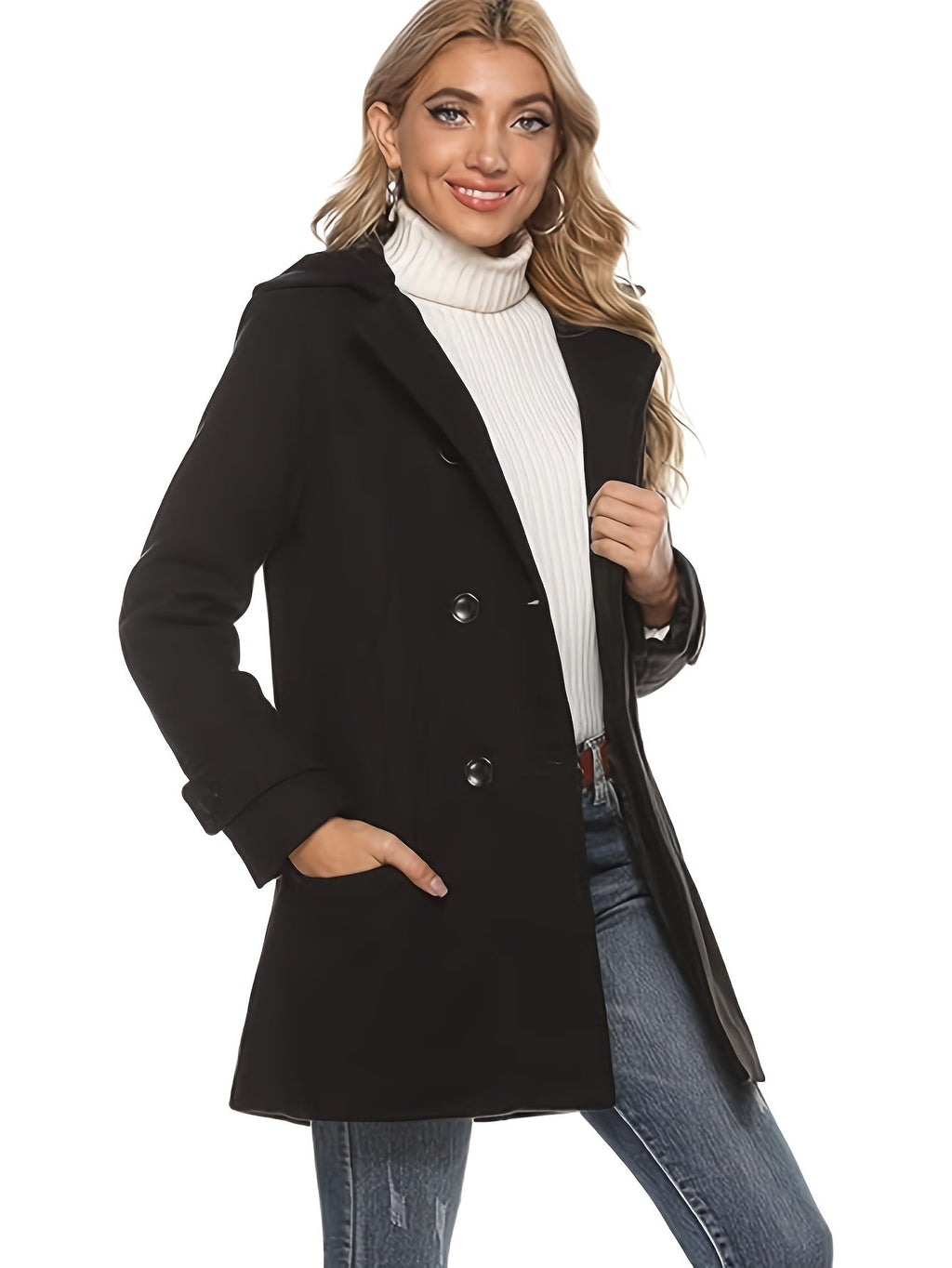 Women’s Mid-Length Hooded Double-Breasted Wool Coat Elegant Design 5