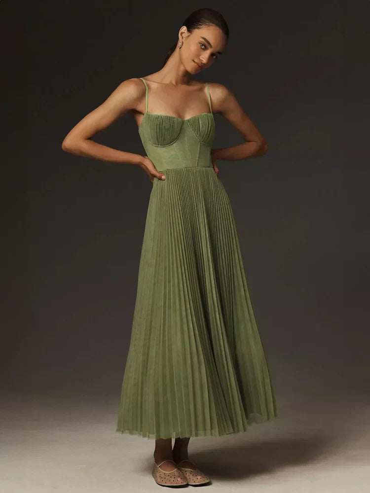 Women’s Midi Dress Elegant Pleated Tulle Design 0