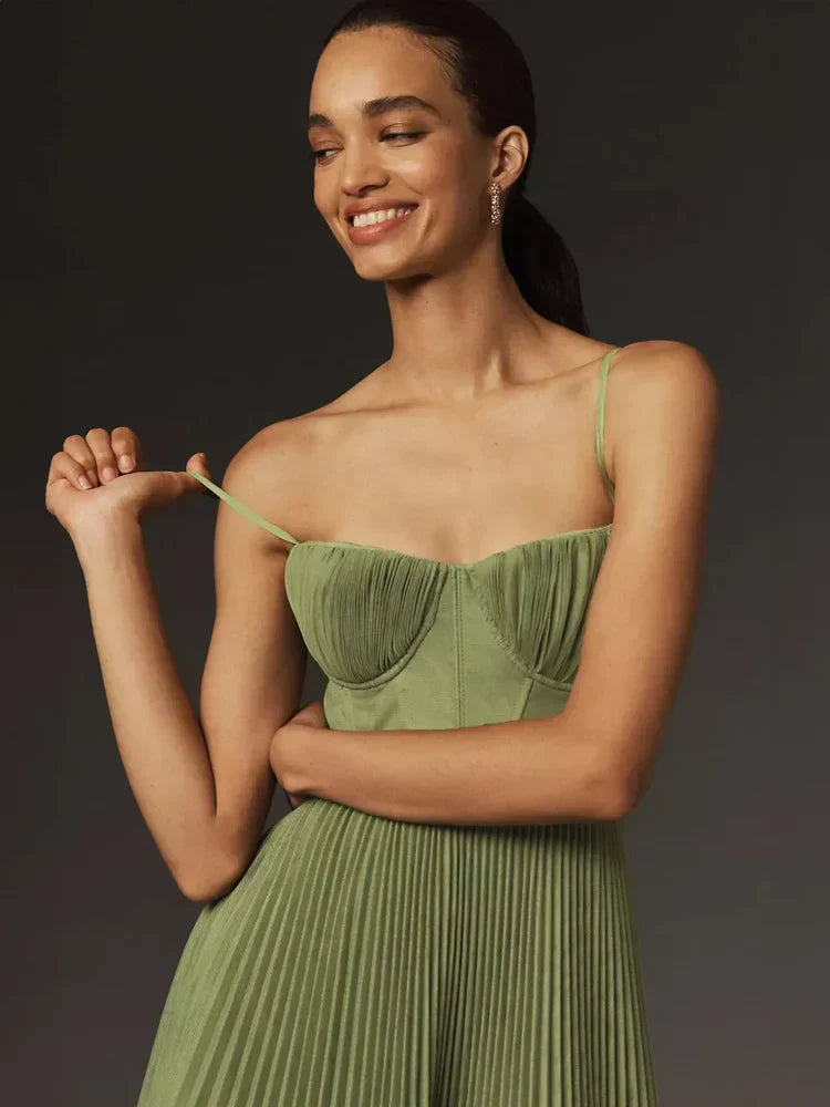 Women’s Midi Dress Elegant Pleated Tulle Design 1