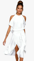 Women’s Midi Dress Halter Neckline with Cold Shoulder Sleeves 0