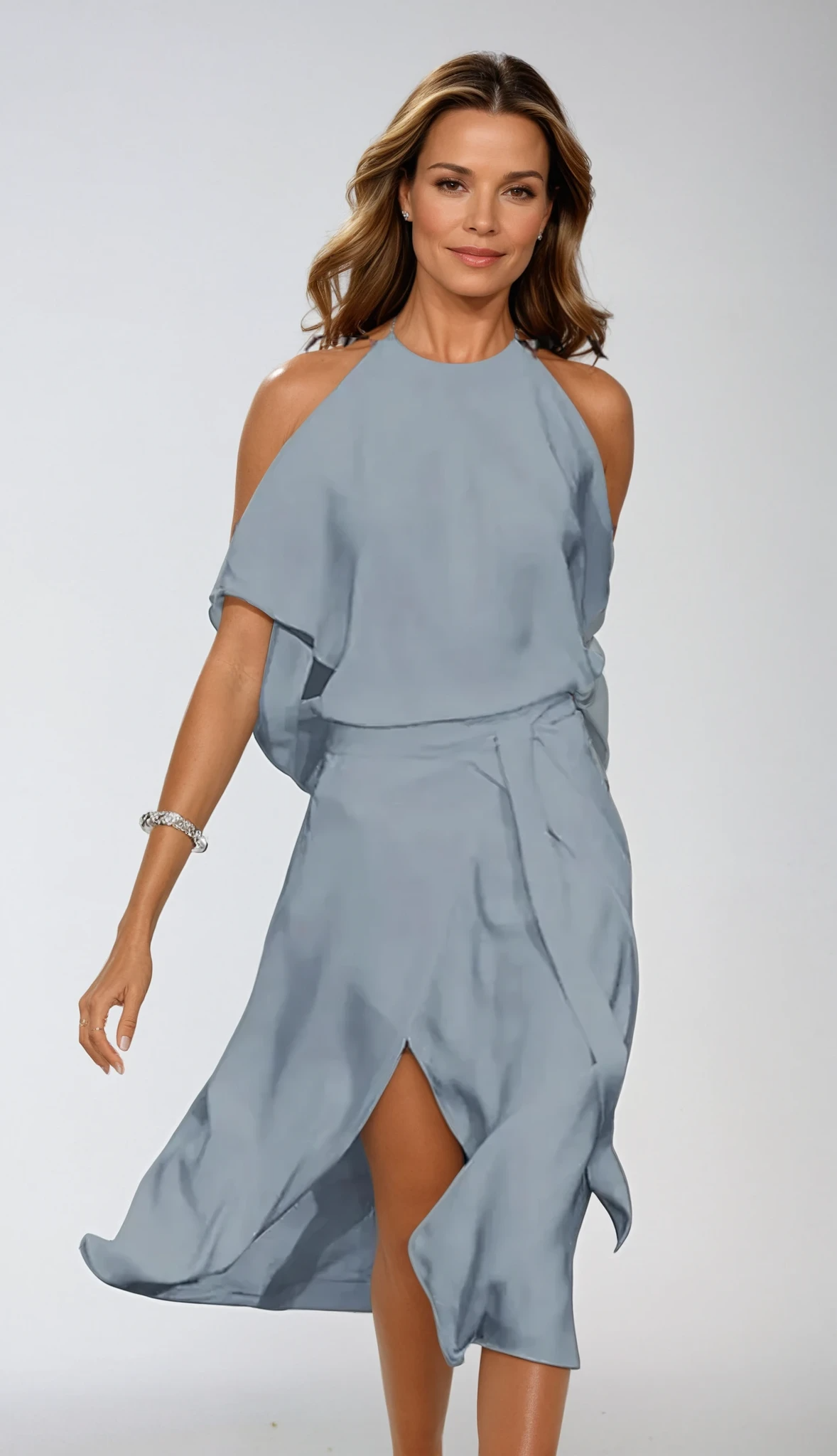 Women’s Midi Dress Halter Neckline with Cold Shoulder Sleeves 1