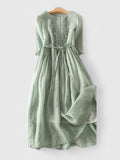 Women’s Midi Dress Lace-Up Back Cotton Linen Style 0