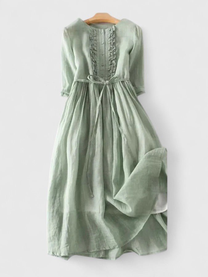 Women’s Midi Dress Lace-Up Back Cotton Linen Style 0