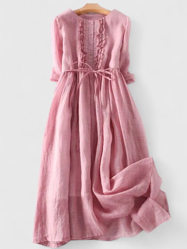 Women’s Midi Dress Lace-Up Back Cotton Linen Style 1