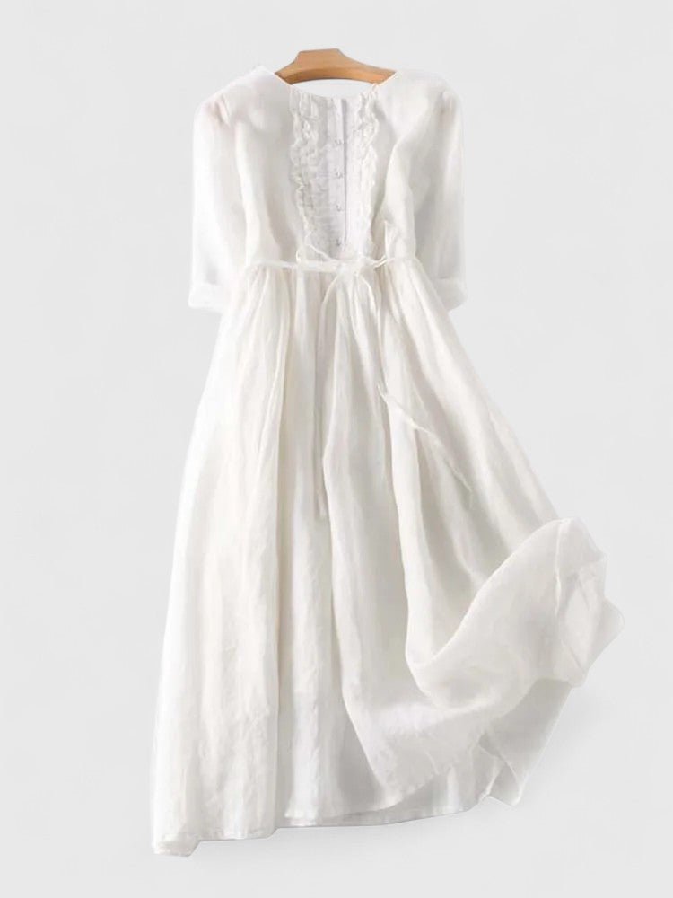 Women’s Midi Dress Lace-Up Back Cotton Linen Style 2