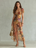 Women’s Midi Dress Ruffled Sleeves Ruched Bodice Design 0