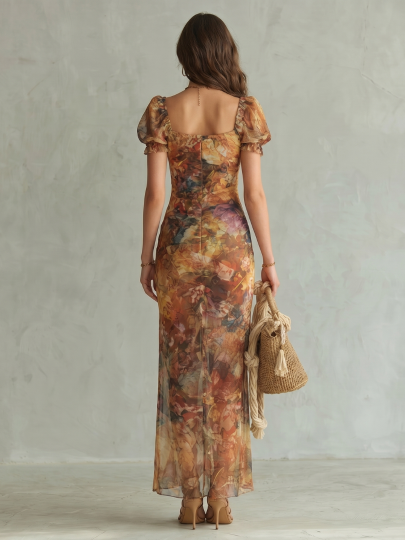 Women’s Midi Dress Ruffled Sleeves Ruched Bodice Design 3