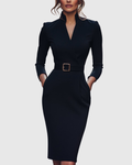Women’s Midi Dress Sophisticated Mock Wrap Design with Functional Pockets 0