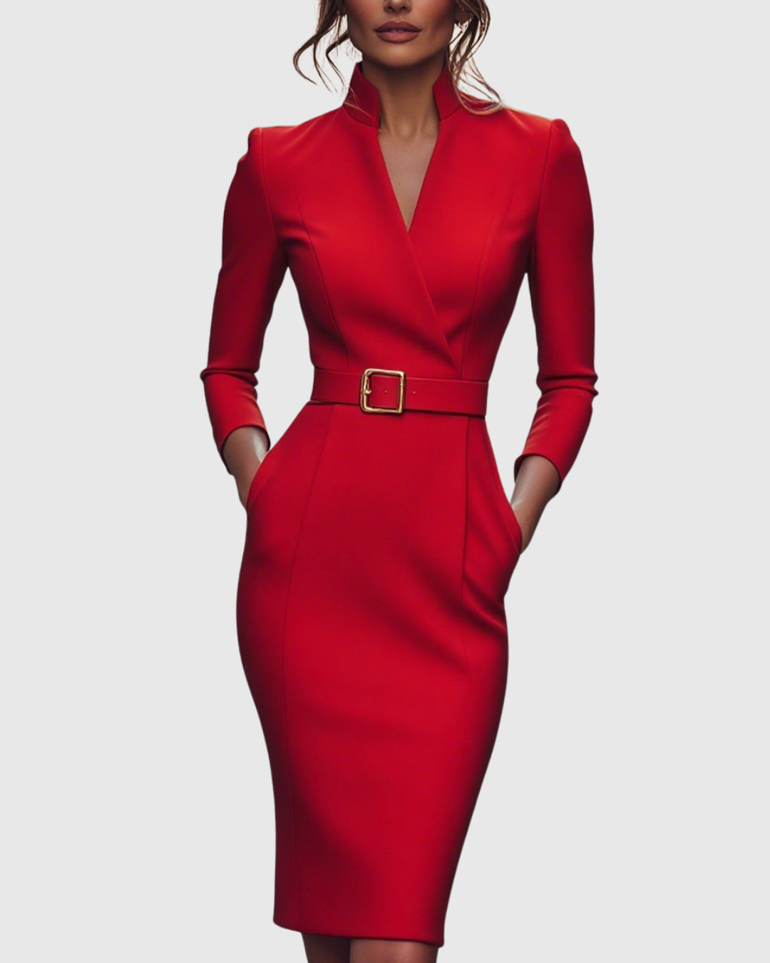 Women’s Midi Dress Sophisticated Mock Wrap Design with Functional Pockets 12