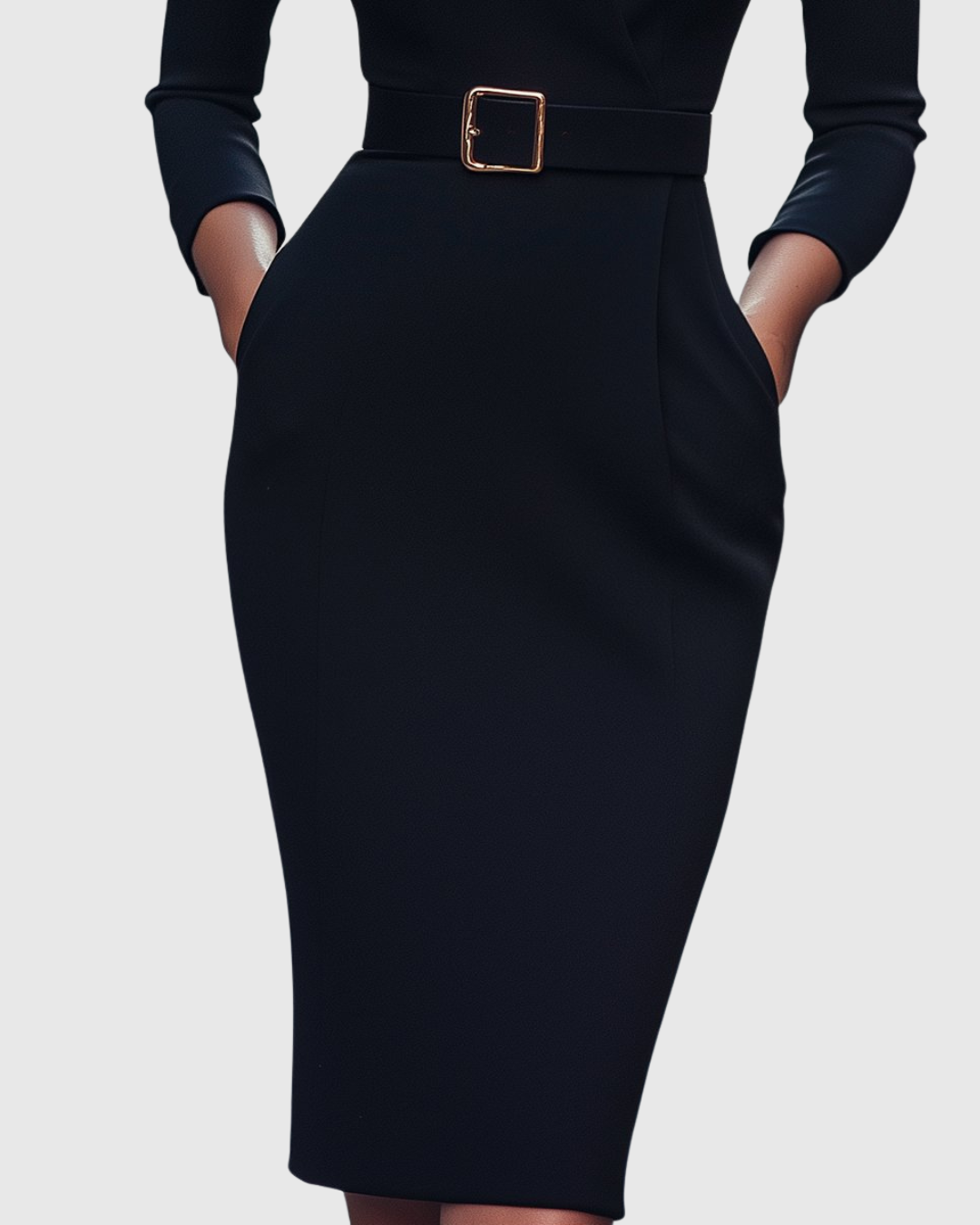 Women’s Midi Dress Sophisticated Mock Wrap Design with Functional Pockets 3