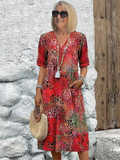 Women’s Midi Dress Vibrant Pattern Flowing Summer Style 0