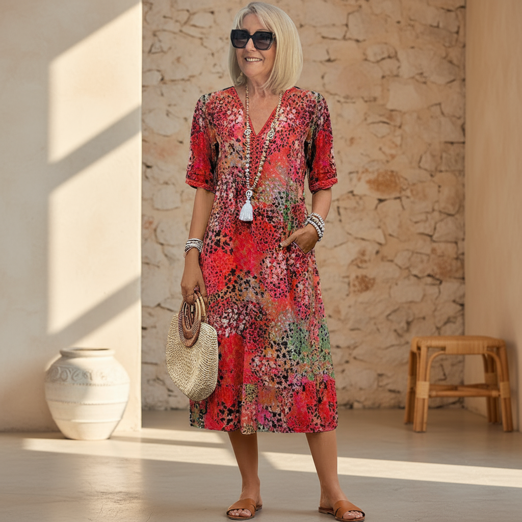 Women’s Midi Dress Vibrant Pattern Flowing Summer Style 1