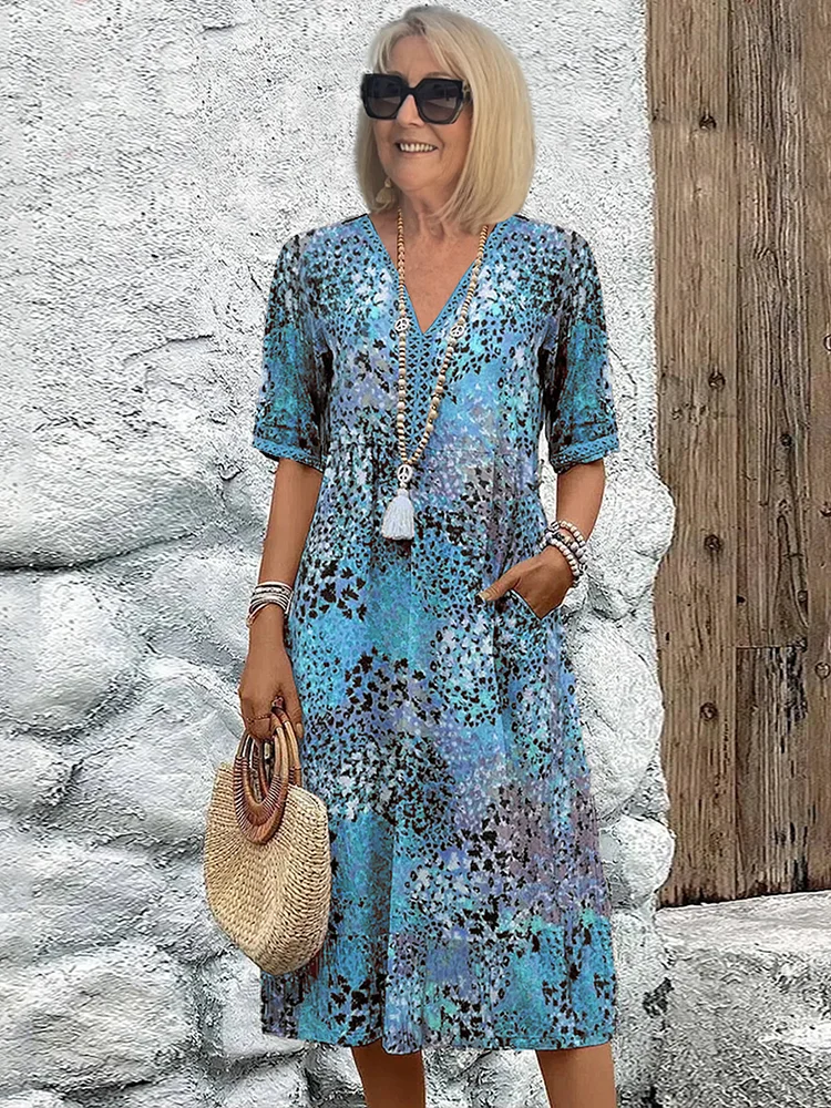 Women’s Midi Dress Vibrant Pattern Flowing Summer Style 2
