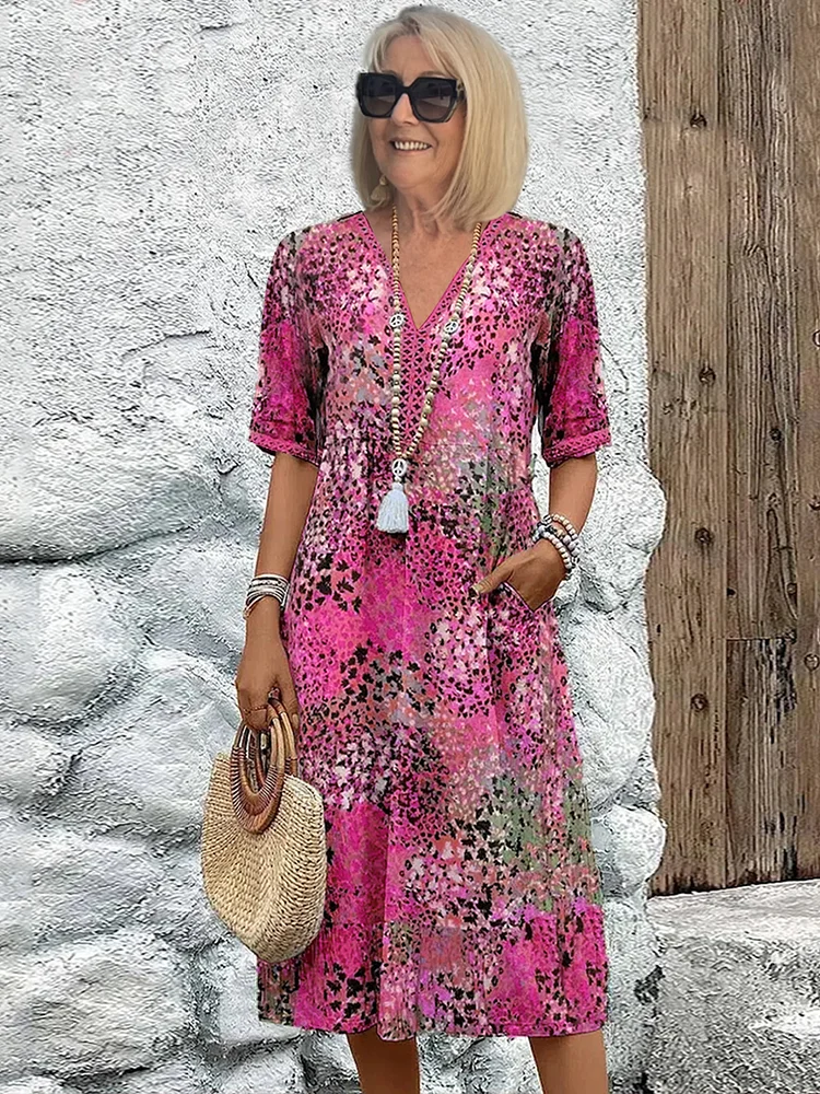 Women’s Midi Dress Vibrant Pattern Flowing Summer Style 3