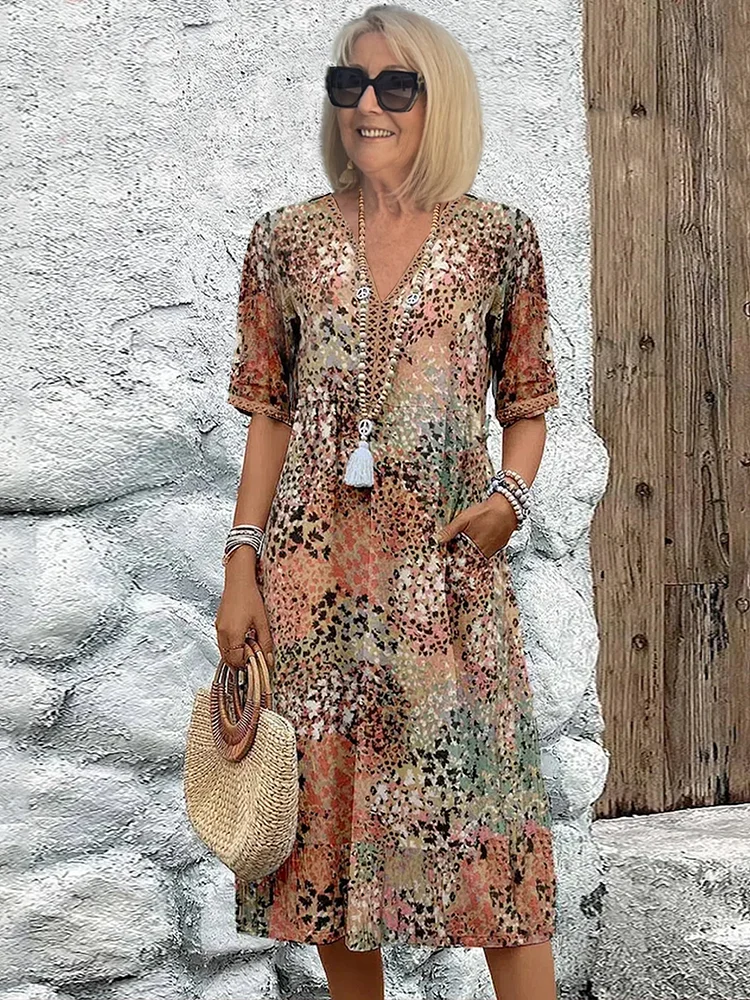 Women’s Midi Dress Vibrant Pattern Flowing Summer Style 5