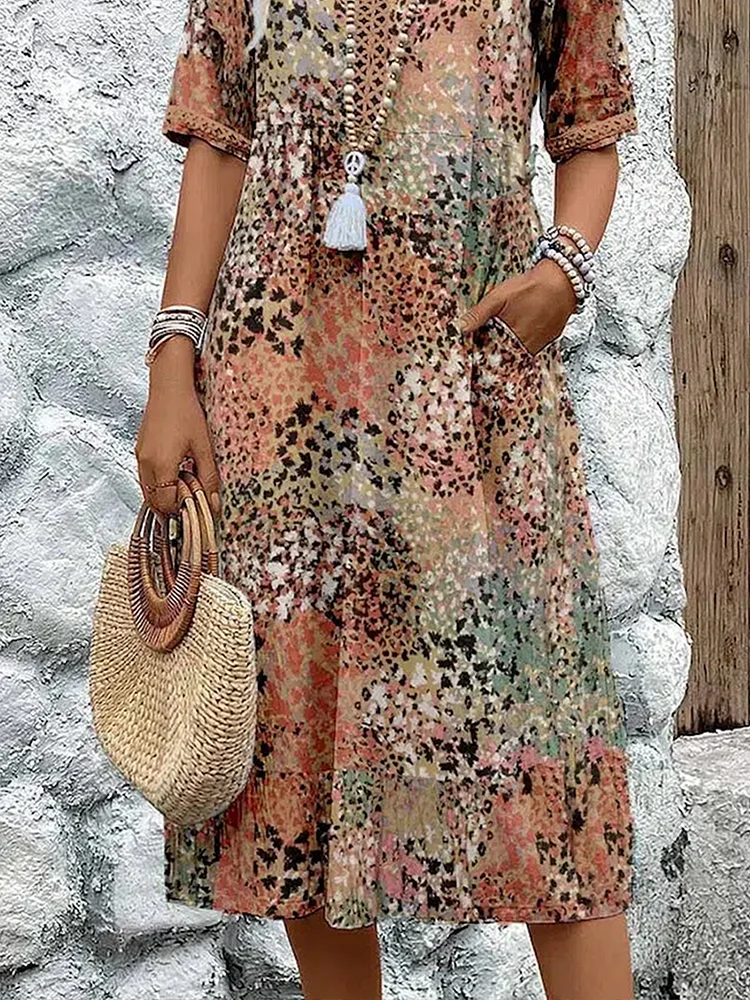 Women’s Midi Dress Vibrant Pattern Flowing Summer Style 7