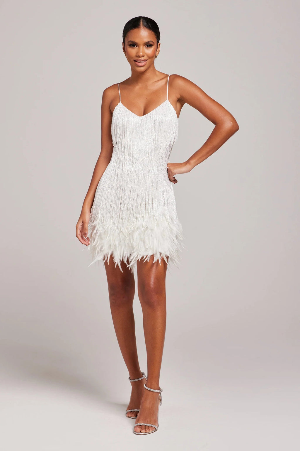 Women’s Mini Cocktail Dress Elegant Fringe and Feather Design 0