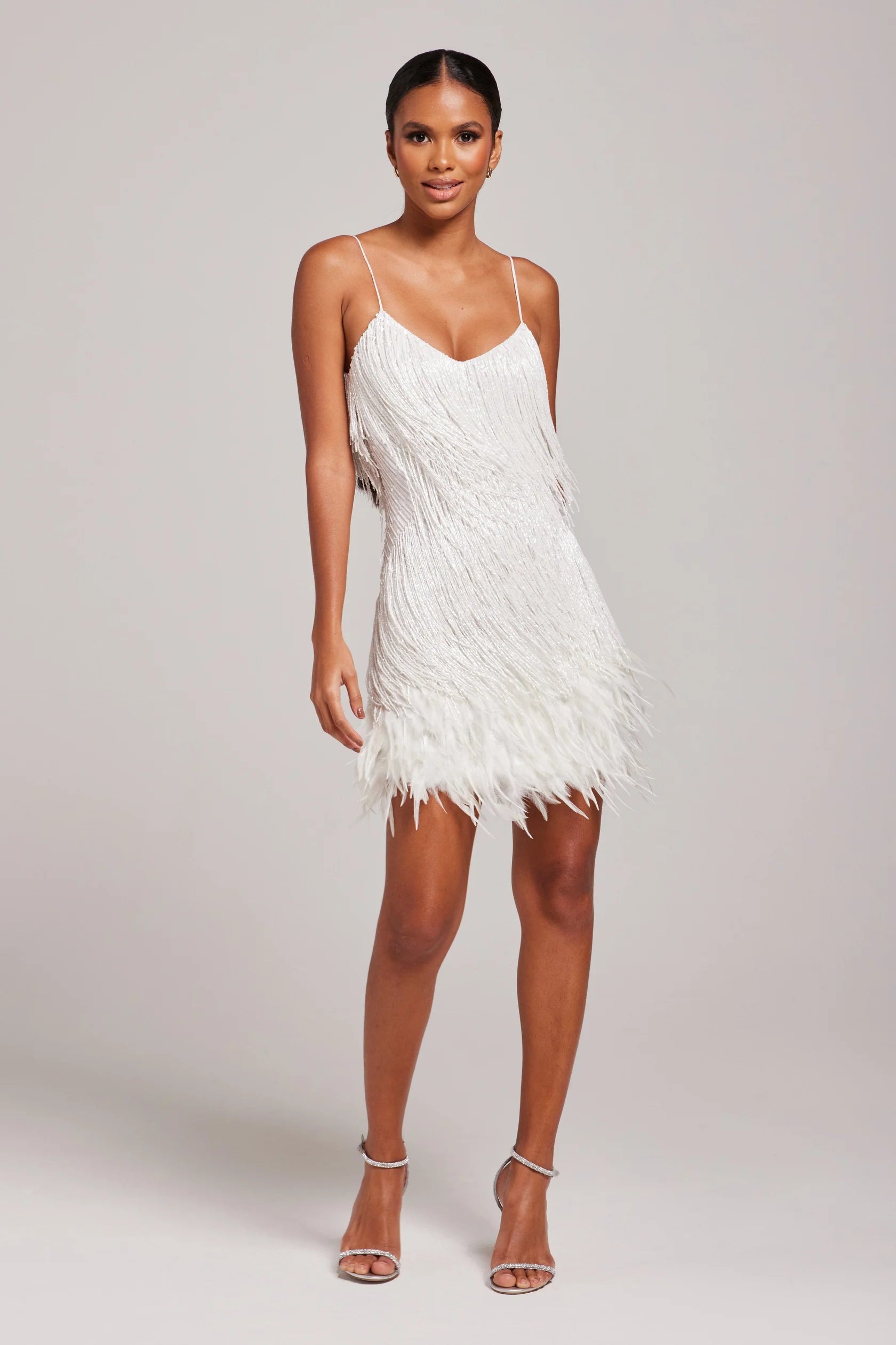 Women’s Mini Cocktail Dress Elegant Fringe and Feather Design 2