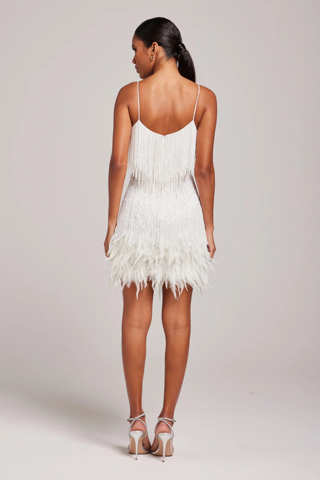 Women’s Mini Cocktail Dress Elegant Fringe and Feather Design 3