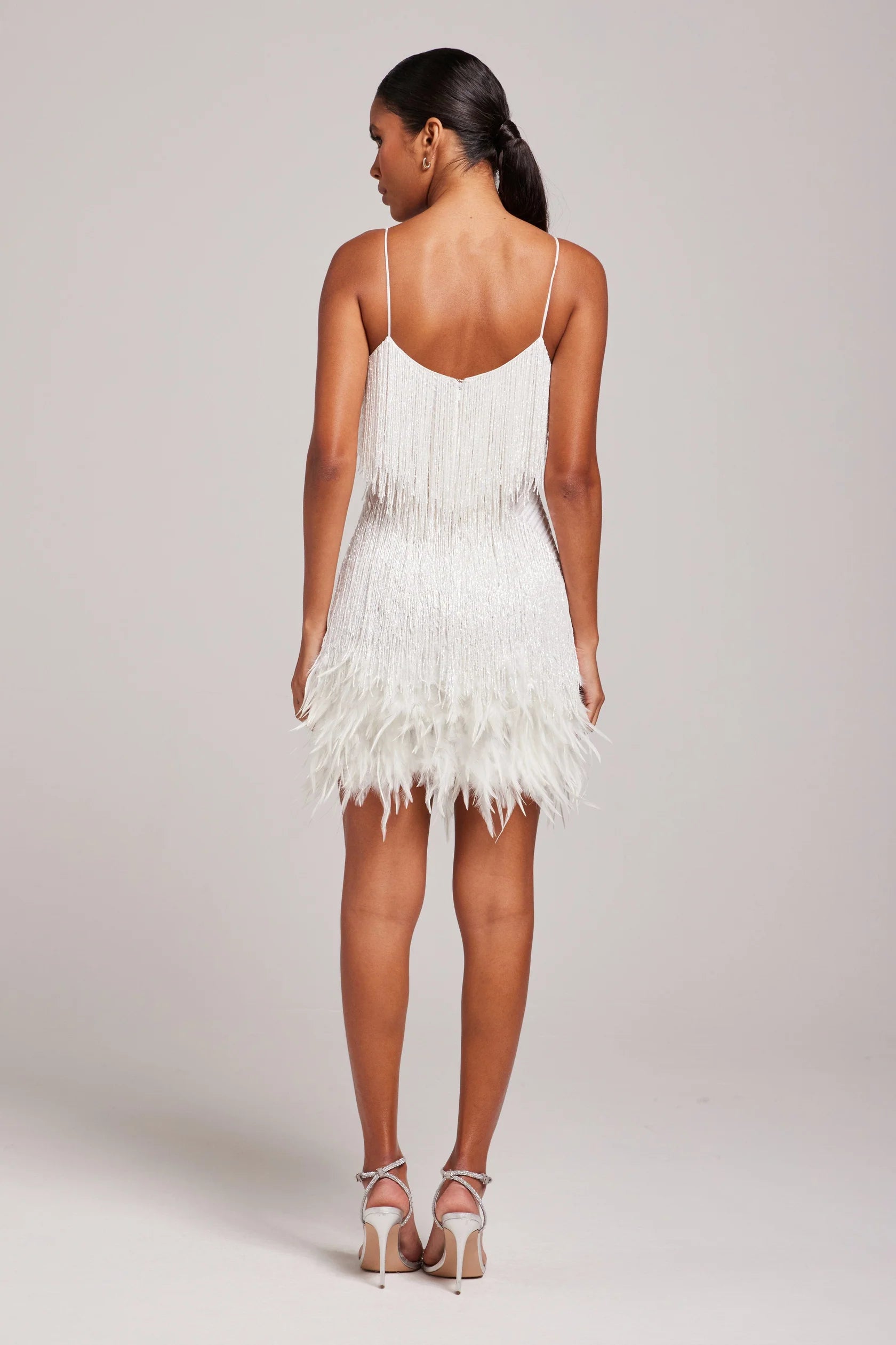 Women’s Mini Cocktail Dress Elegant Fringe and Feather Design 3