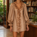 Women’s Mini Dress Ruffle Detail with Puff Sleeves 0