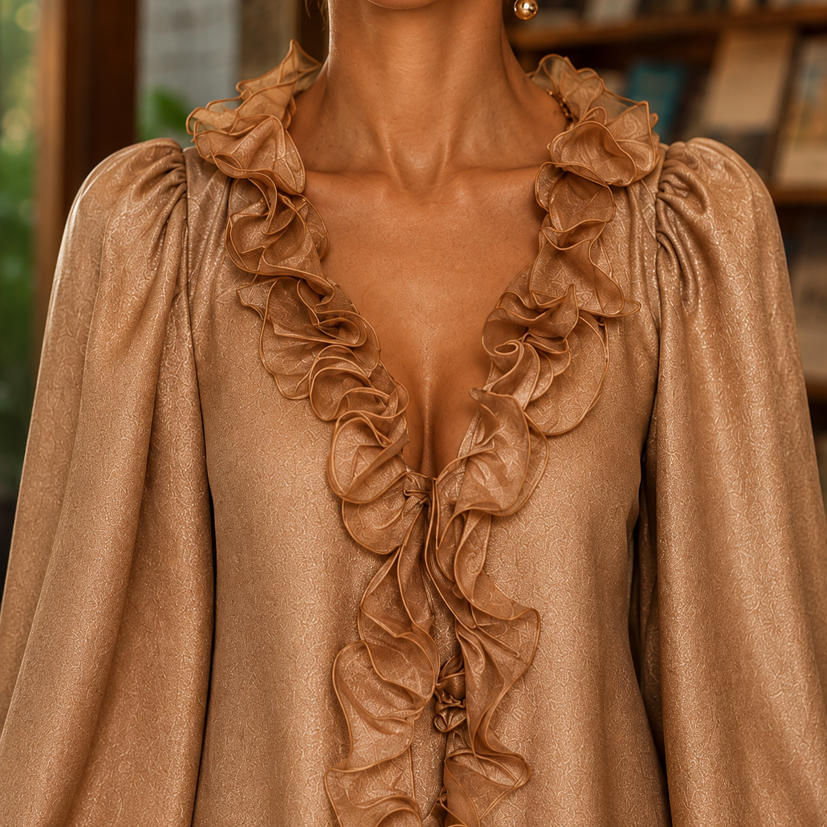 Women’s Mini Dress Ruffle Detail with Puff Sleeves 1