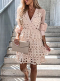 Women’s Mini Dress with Sheer Sleeves and Cutwork Detail 0