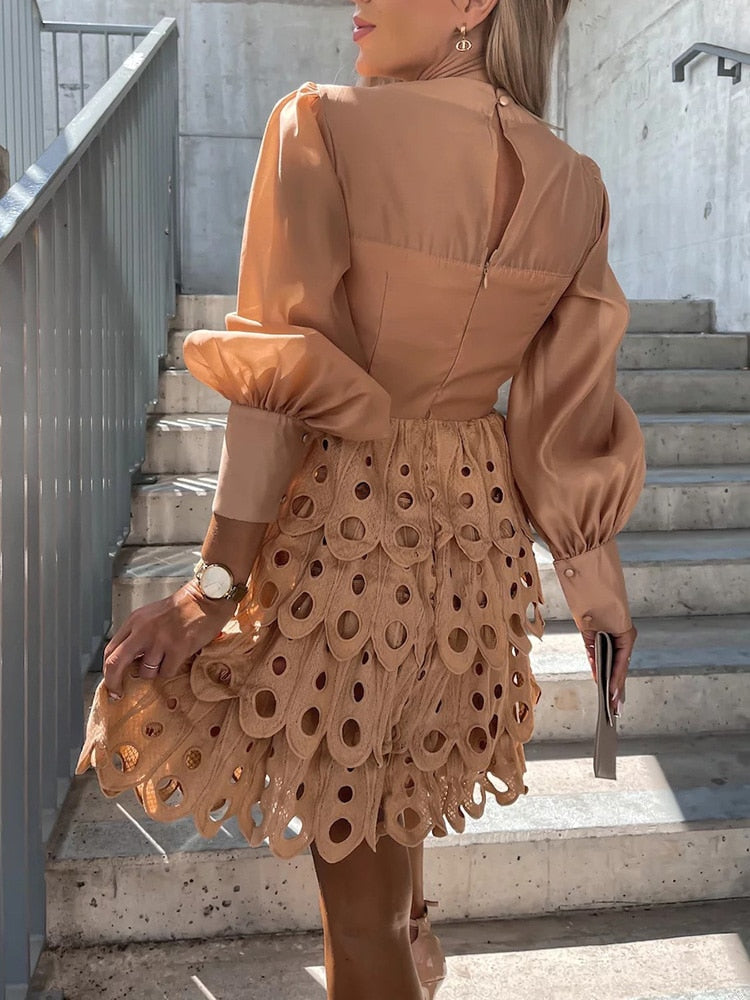 Women’s Mini Dress with Sheer Sleeves and Cutwork Detail 5