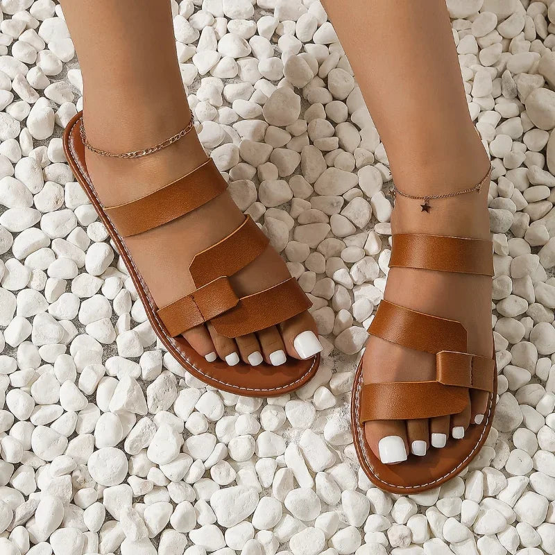 Women’s Minimal Flat Slide Sandals Multi Strap Design 1