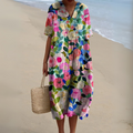 Women’s Multicolor V-Neck Dress Lightweight Summer Style 0