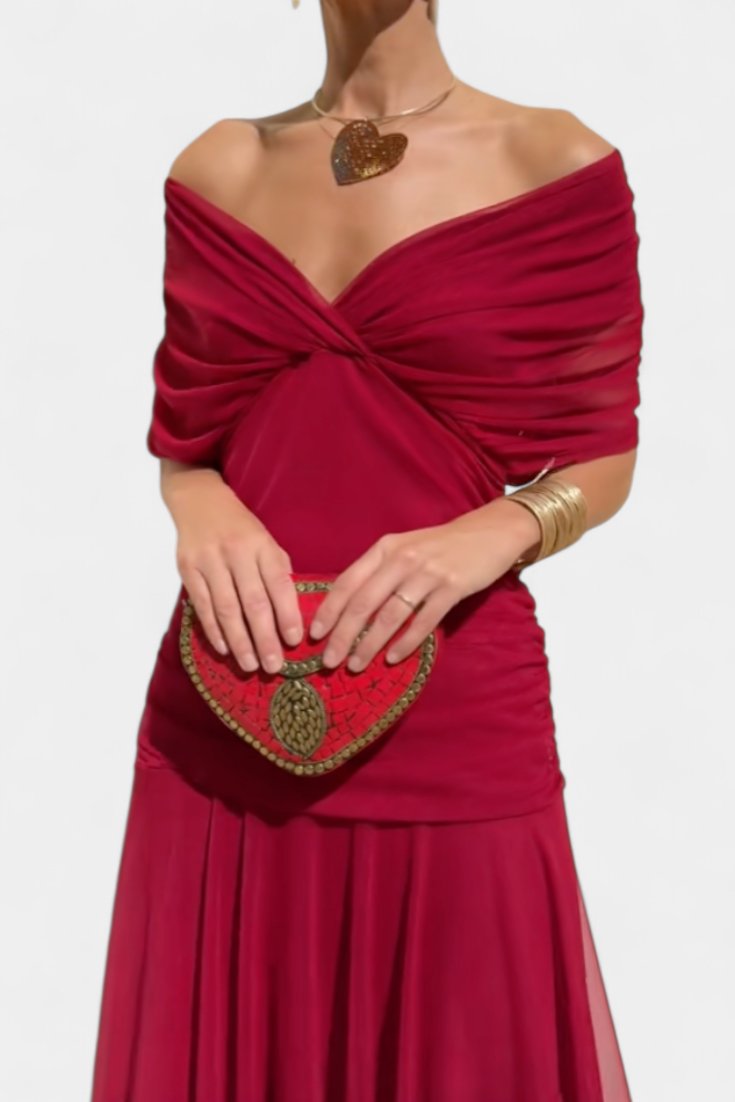 Women’s Off-Shoulder Midi Dress Elegant Chiffon Design 10