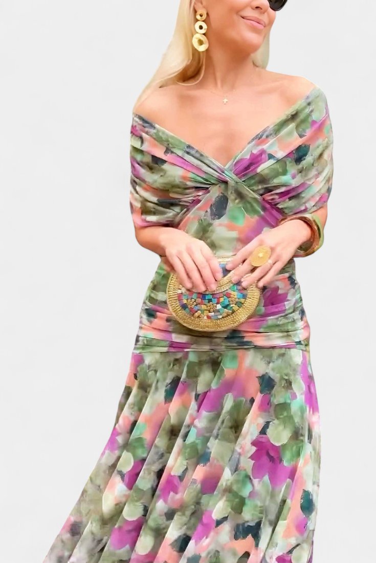 Women’s Off-Shoulder Midi Dress Elegant Chiffon Design 13