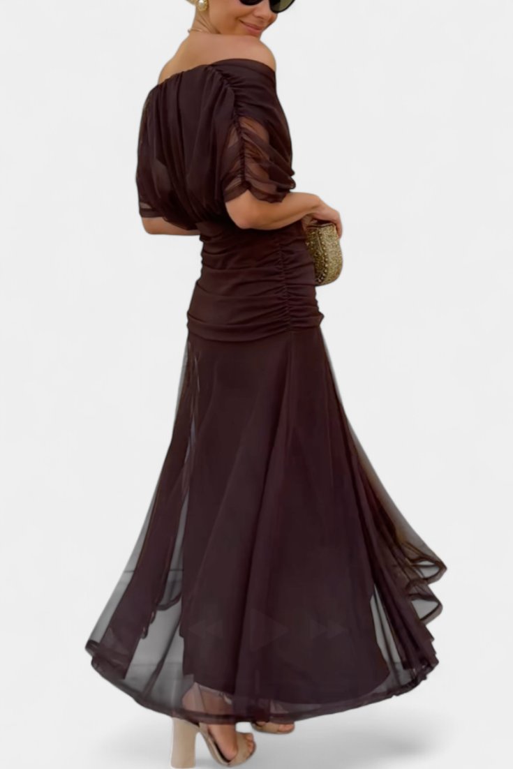 Women’s Off-Shoulder Midi Dress Elegant Chiffon Design 2